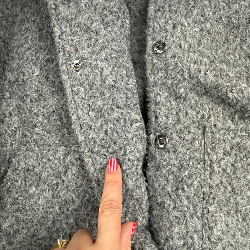 Zara Grey Textured Boucle Bomber Jacket Oversized Snap Front XS Minimalist - Picture 4 of 7